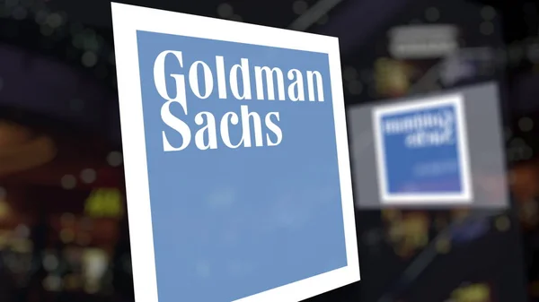 The Goldman Sachs Group, Inc. logo on the glass against blurred business center. Editorial 3D rendering — Stock Photo, Image